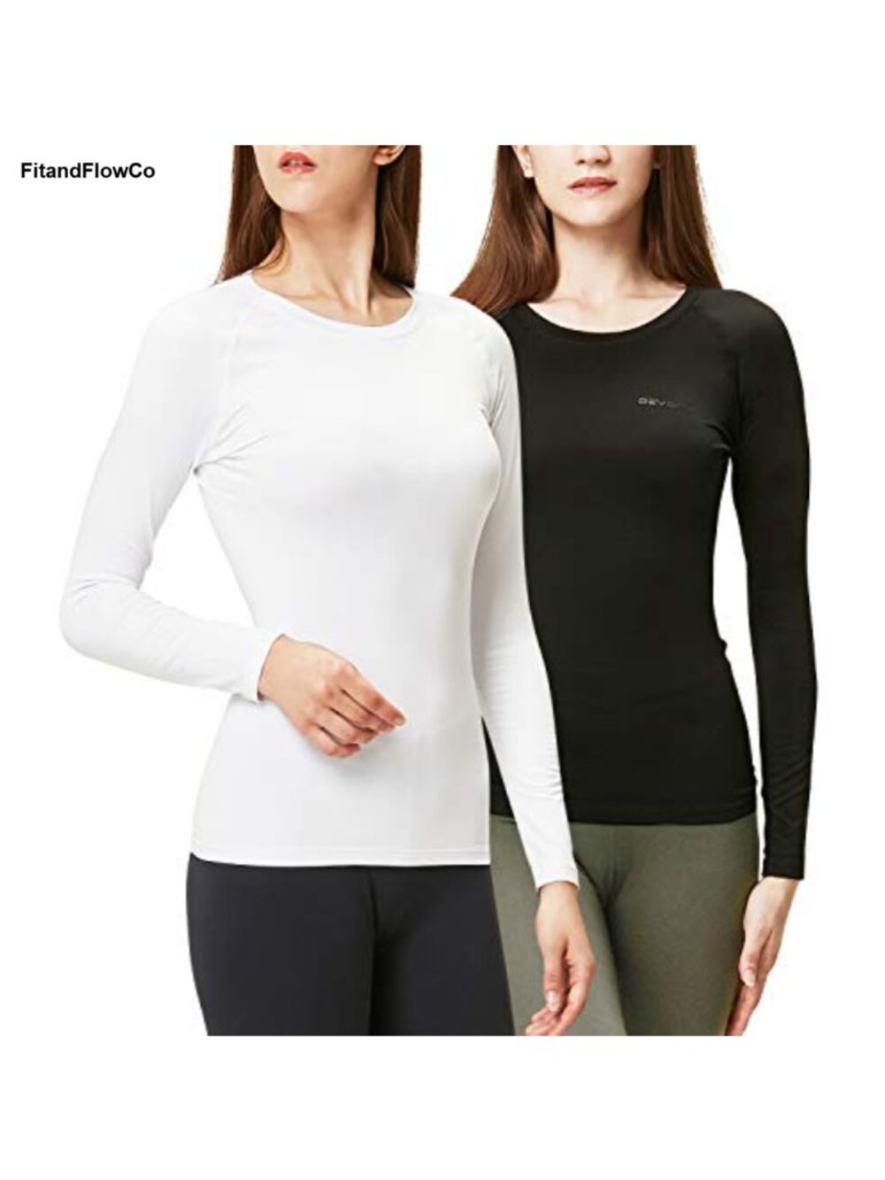 Women's 2 Pack Thermal Long Sleeve Compression Base Layer Tops